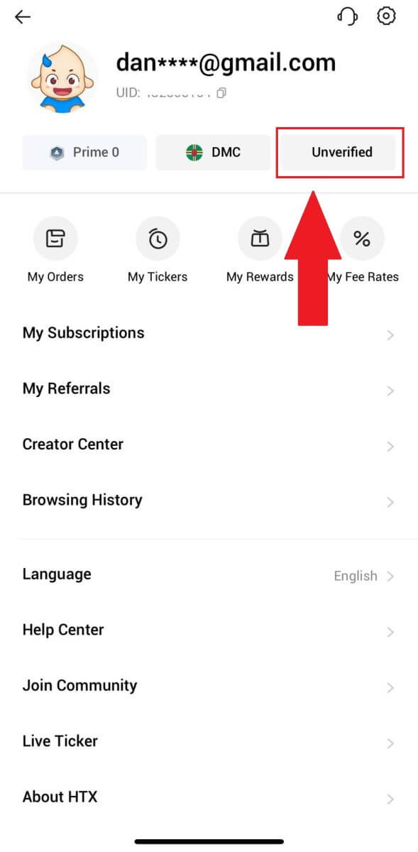 Account verifiëren op HTX Account verifiëren op HTX